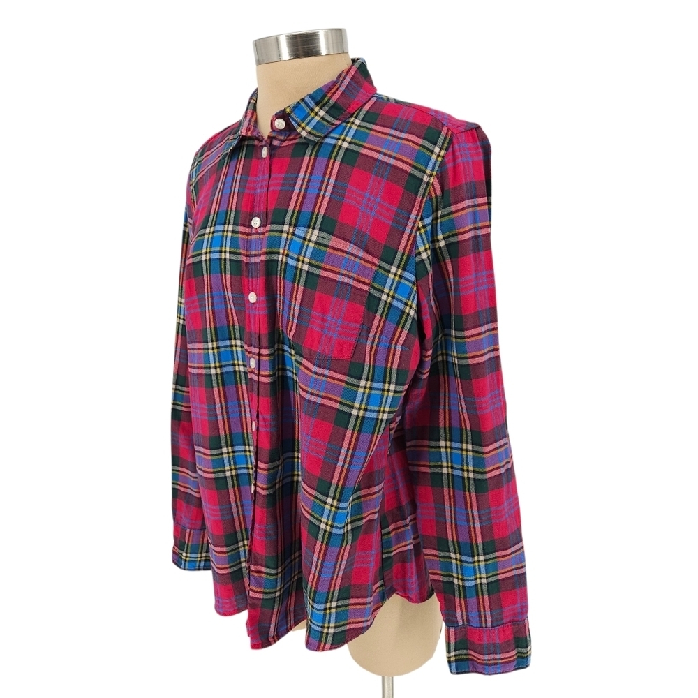 Mercantile J.CREW Flannel Shirt Berry Plaid Long Sleeve Button Up Collared Large - Picture 3 of 7